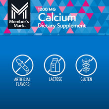 Calcium dietary supplement label panel with 1200 mg text and Member's Mark logo