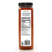 Cayenne pepper spice bottle side view with nutrition facts panel