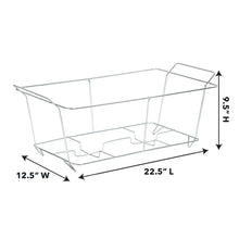Wire chafing stand rack dimensions: 22.5 in L, 9.5 in H, 12.5 in W