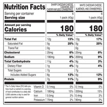 Nutrition Facts for cheese, fruit & nut snacks: calories, fat, sodium, carbs