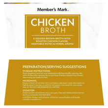 Member's Mark chicken broth carton back with preparation and storage instructions