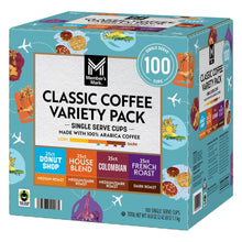 Coffee variety pack box side with 100 single-serve cups and roast variety