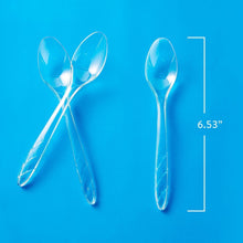 Clear plastic spoons, two pieces shown side-by-side