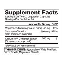Supplement Facts panel for 500 mg cinnamon vegetarian capsules
