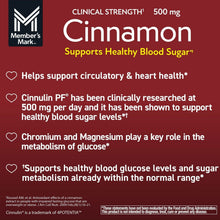 Member's Mark Cinnamon 500 mg vegetarian capsule supplement label