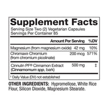 Supplement Facts ingredients panel for 500 mg cinnamon vegetarian capsules