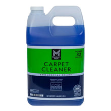 Commercial carpet cleaner concentrate bottle with blue cap and green label