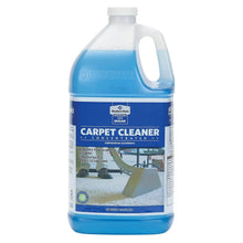 Carpet cleaner concentrate jug with white cap, blue-and-white label, and side handle
