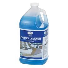 Carpet cleaner concentrate bottle with white cap, blue label, and carry handle jug