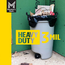 Heavy duty 3 mil contractor clean-up bags, black, tied on a bucket