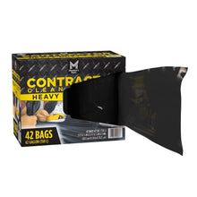 Contractor clean-up bag box with one black bag pulled out, heavy duty 3 mil