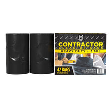 Contractor clean-up bag set, 42-gallon black 3 mil; box with rolled bags