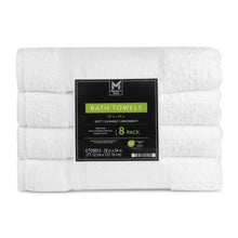 White bath towels 8-pack, folded, soft durable absorbent