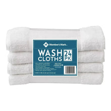 Members Mark white washcloths, 24-pack in shrink wrap, folded terry cloth