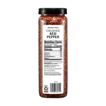 Crushed red pepper seasoning bottle with Nutrition Facts panel