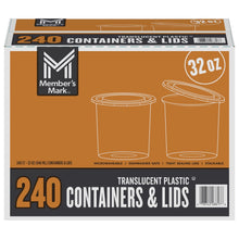 Translucent 32 oz plastic deli containers with tight-sealing lids, 240-count box