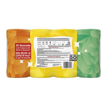 Disinfecting wipes canisters pack with usage and storage information on back label