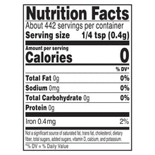Nutrition facts panel for dried basil, showing zero calories per serving