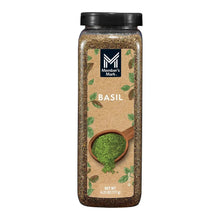 Basil seasoning jar with green basil leaf label and black lid