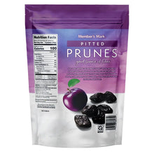 Back of resealable bag of pitted prunes with nutrition information and barcode