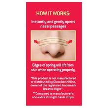 Nasal strips how-it-works panel with nasal diagram and spring-edge arrows