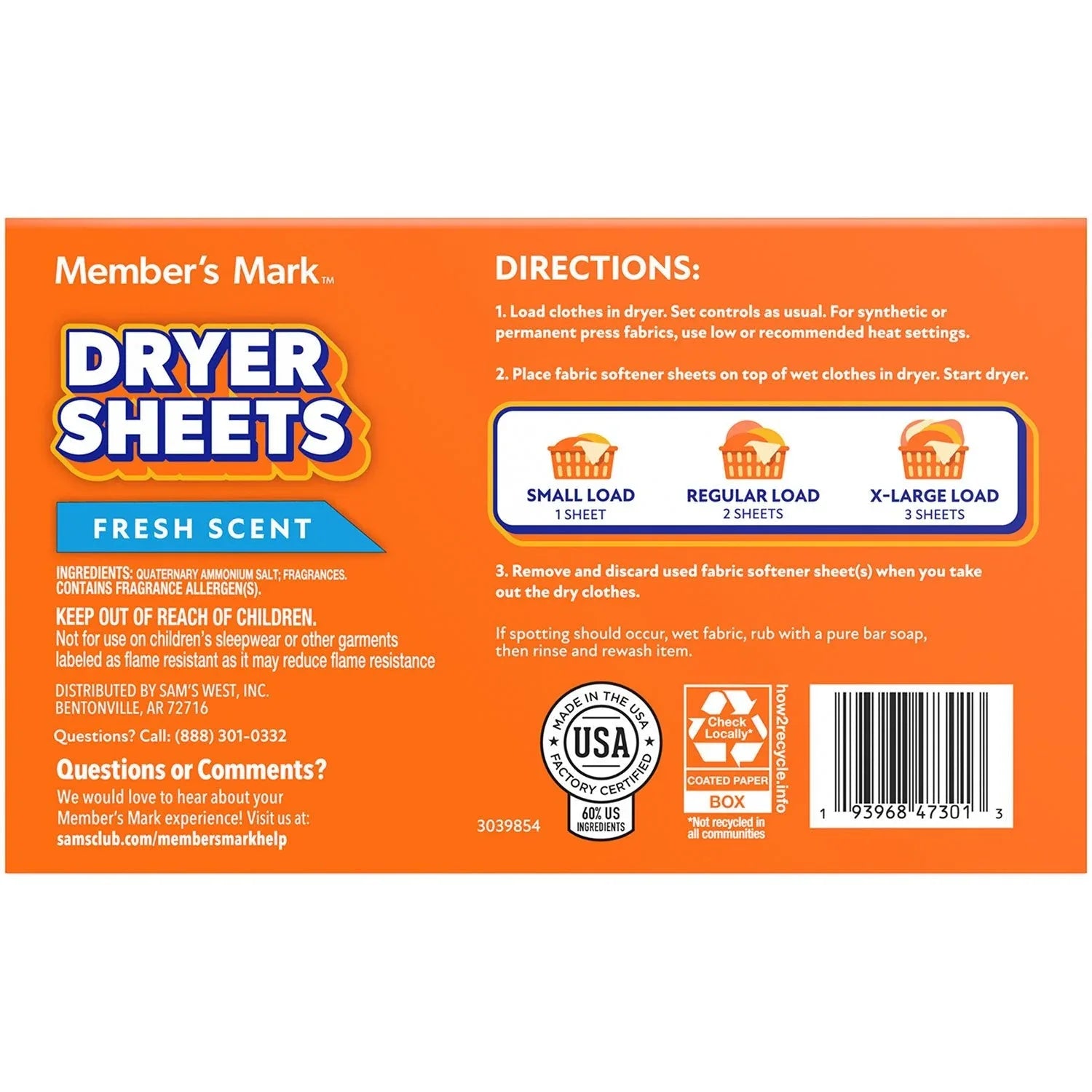 Member's Mark Fabric Softener Dryer Sheets, Fresh Scent, 480 ct. - USA MEGA SHOP