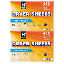 Dryer sheets box, fresh scent, 480 sheets (2 twin packs of 240).