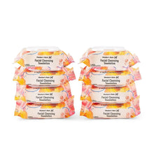 Facial cleansing towelettes multipack in pink, orange, and yellow floral sachets