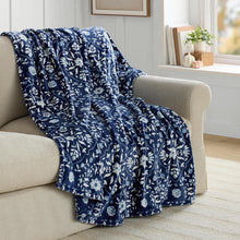 Indigo blue fall lounge throw with white floral medallion pattern