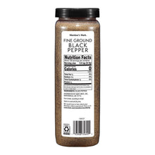 Back label on fine ground black pepper bottle with nutrition and ingredients