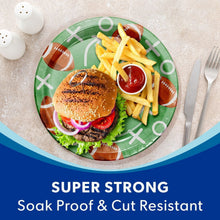 Super strong, soak proof football-pattern paper plate with green footballs and arrows