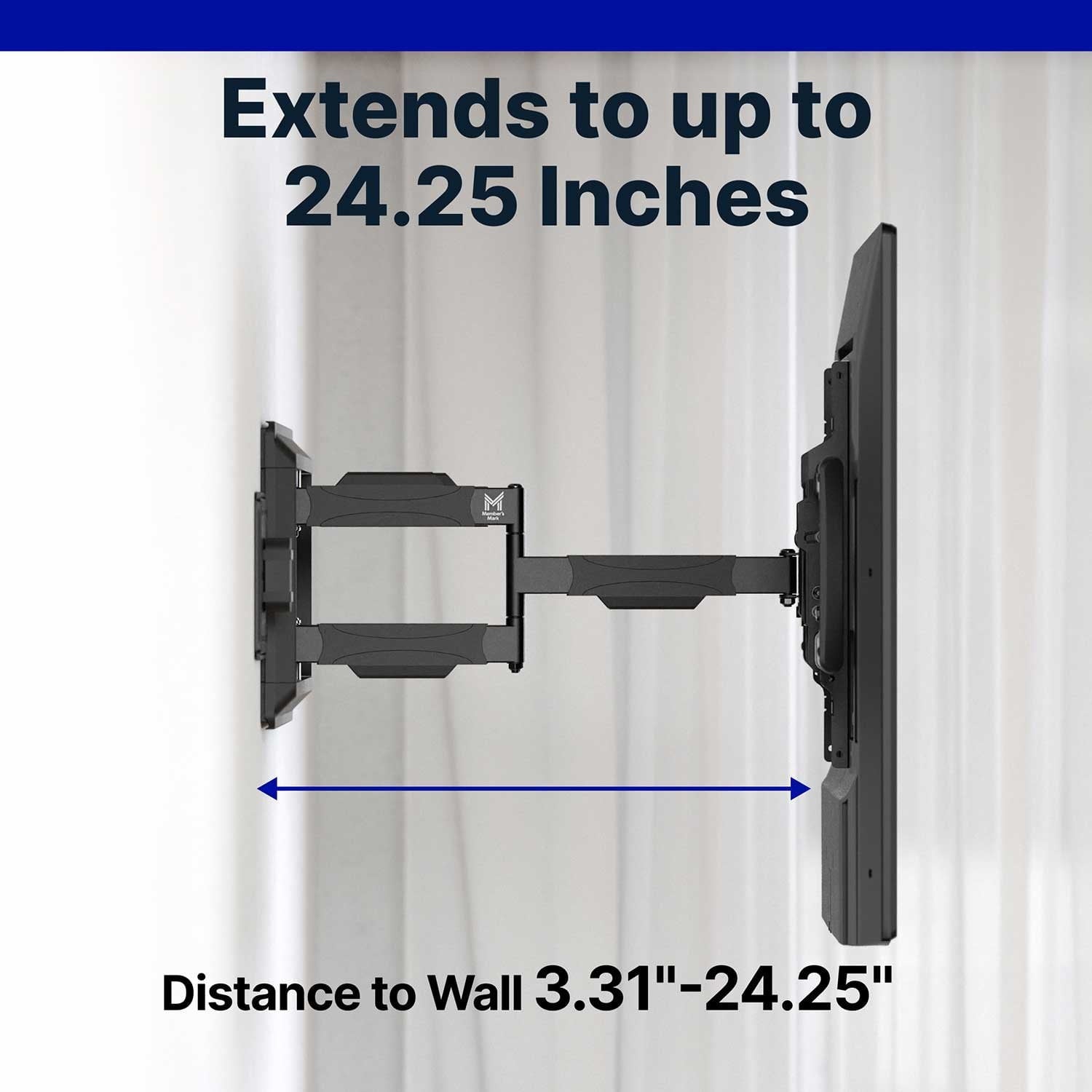 Member's Mark Full Motion Extended TV Wall Mount with Articulating Dual Swivel Arms for 32"-100" TVs