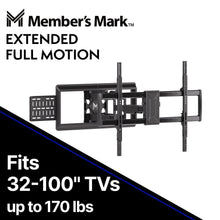 Articulating full-motion TV wall mount with extended dual swivel arms, black