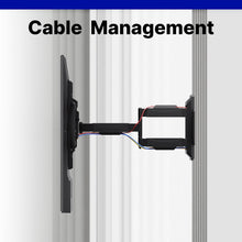 TV wall mount with cable management openings and dual mounting arms, black