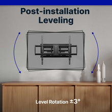 Post-installation leveling TV wall mount with rotating bracket arms, black