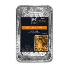 Full-size aluminum steam table pan, square foil tray with ridged crimped rim