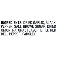 Ingredients: dried garlic, black pepper, salt, brown sugar, dried onion.