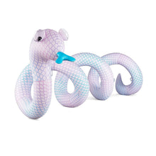 Inflatable snake float, white net pattern with blue accents and curled tail