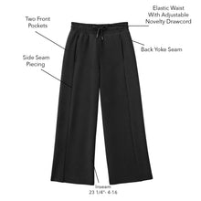 Girls sandwash pants front view with elastic waist, adjustable drawcord, and front pockets