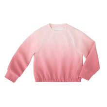 Girls sandwash pullover, pink long-sleeve crewneck top with banded hem
