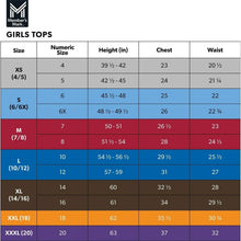Girls tops size chart for Member's Mark: height, chest, waist measurements