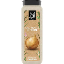 Granulated onion seasoning bottle with dark cap and front label