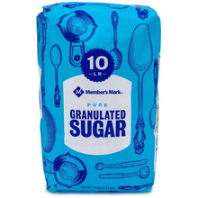Member's Mark pure granulated sugar bag, 10 lb, blue patterned package