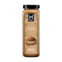 Ground cumin spice bottle, 16 oz, black cap and beige-brown ground spice