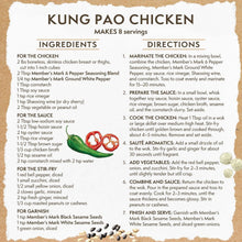 Kung Pao Chicken recipe card with ingredients and directions, makes 8 servings