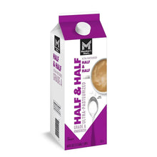 Member's Mark half & half carton with purple and white panel, white cap