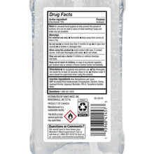 Hand sanitizer back label close-up with Drug Facts text and barcode