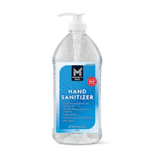 Hand sanitizer bottle with white pump and blue label, 67.6 fl oz