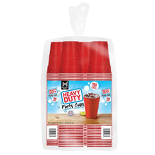 Red heavy-duty disposable plastic party cups, 18 oz, in retail pack