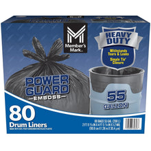 55-gallon drum liner trash bags, heavy-duty black roll with packaging